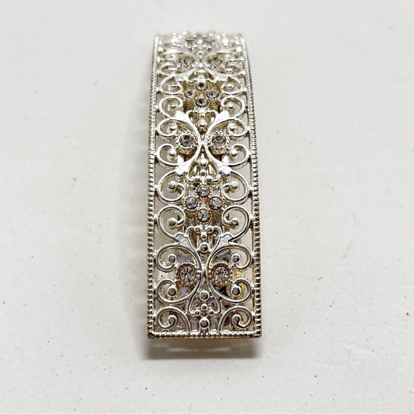 Silver And Crystal Curved Bridal Barrette, Hair Clip - Picture 2 of 5